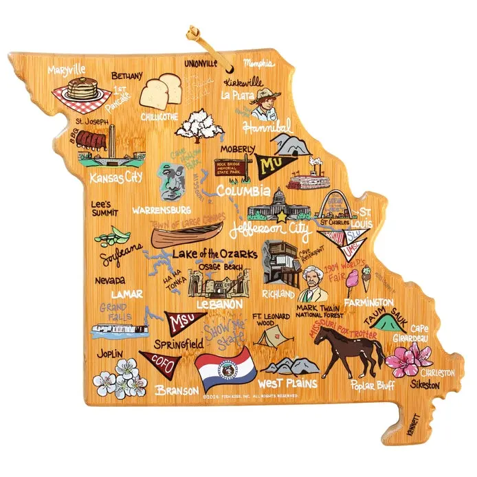 Missouri Artwork Bamboo Wooden Cutting Board, Colorful Chopping Board for Fruit Prep, Wooden Cutting Boards