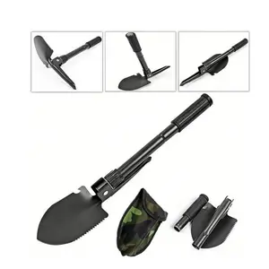 Foldable Portable Truck Mounting Engineer Shovel, Camping Tent Outdoor Shovel, Self-Survival Tool Compass Storage Bag, Outdoor Survival Supplies, Survival Gear, Portable Hand Tools