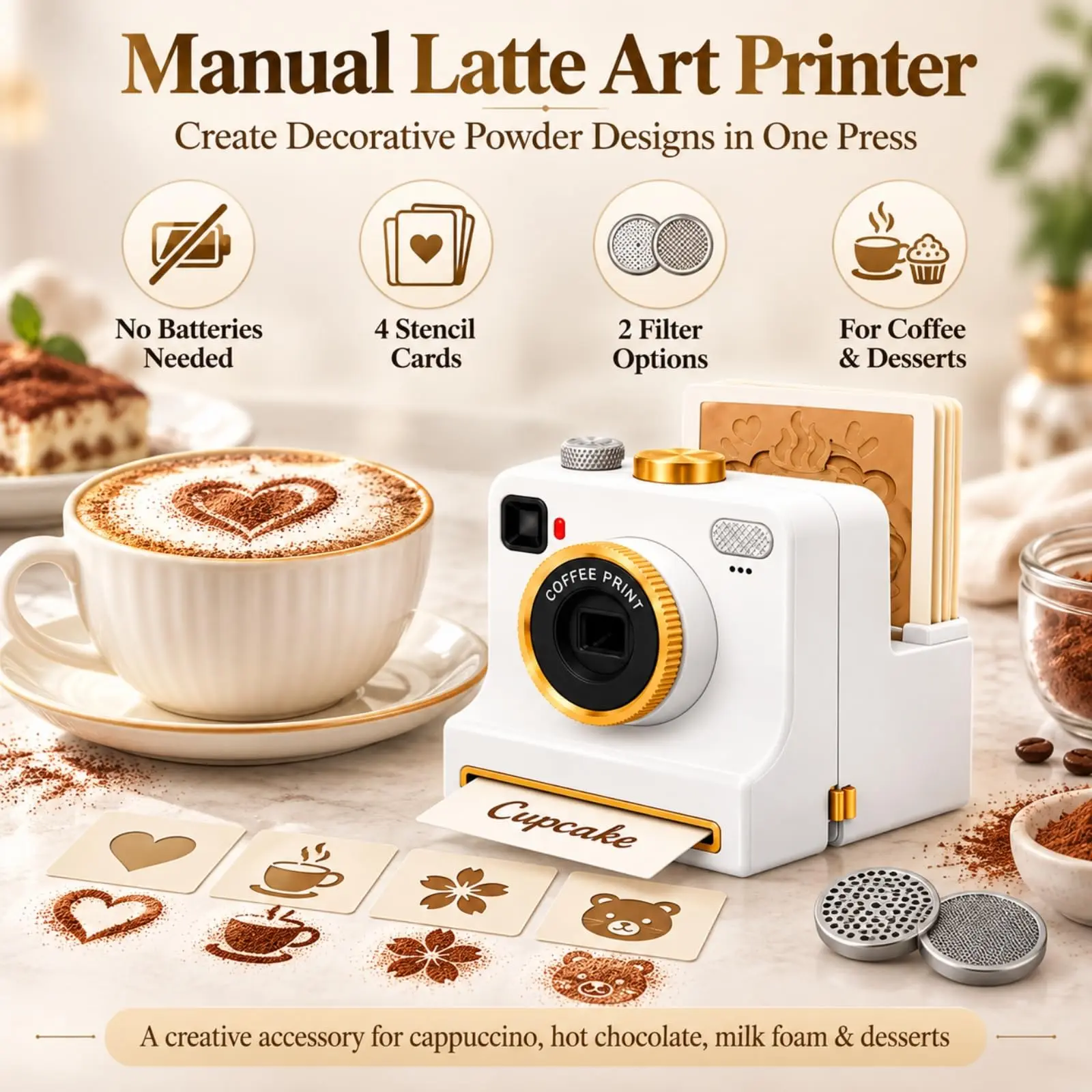 3D Latte Art Coffee Printer Machine,One‑Touch Coffee Latte Art Printer Tea Filter