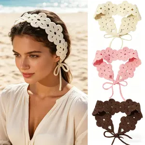 1pc Solid-Color Crocheted Flower Headband - Bohemian-Style Knitted Floral Hairband, Stylish Hair Accessory for Women, Soft Polyester Headband, Valentine's Day Gift for Her