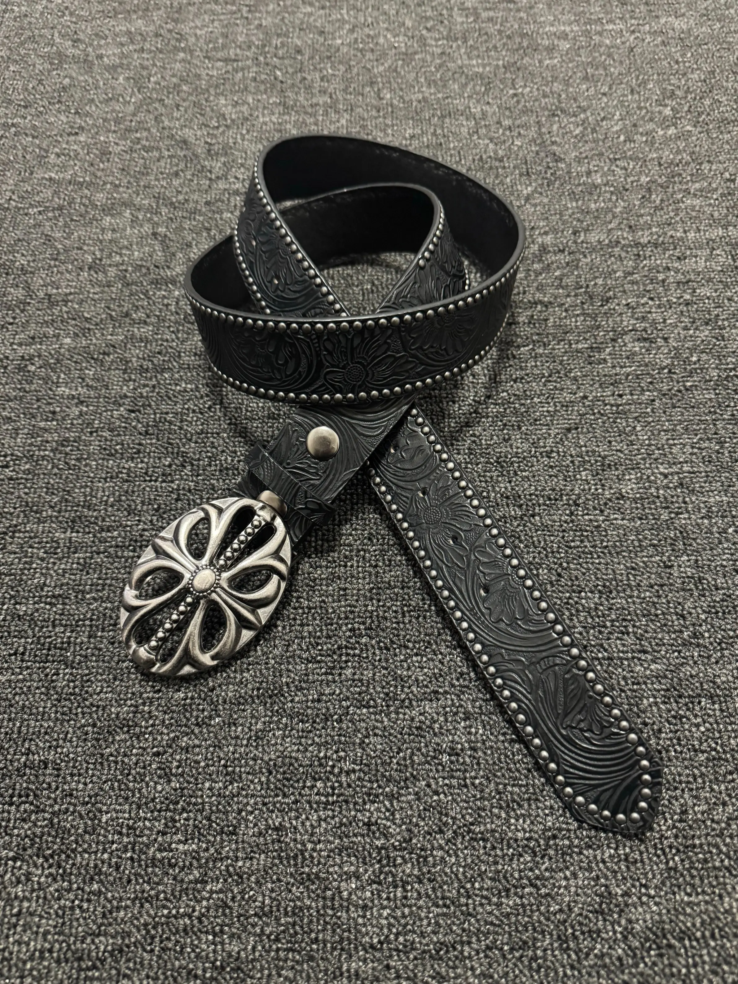 Men's Vintage Belt, Bohemian Style Faux Leather Belt with Retro Cutout Buckle, Unisex Y2K Fashion Belt for Jeans and Dresses, Boho Style Belt