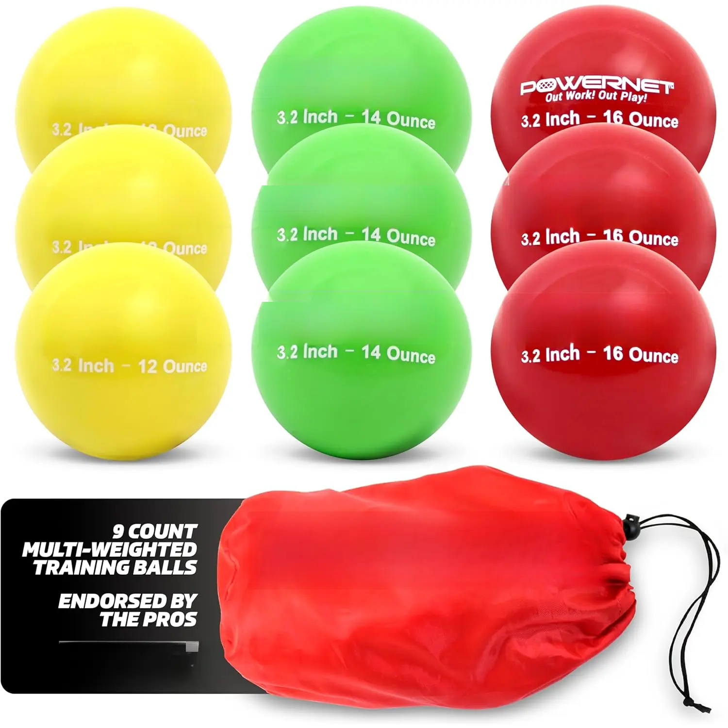 3.2"" 9 Pack Weighted  Balls for Hitting Batting, Build Strength & , Improve Technique,  Equipment for Throwing, 12 to 20 oz Softball Size Weighted Balls