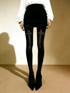 Women's Velvet Stockings with Cross-Shaped Rhinestones, Wedding Season, Comfortable and Fashionable, Perfect for Daily Wear, Parties, and