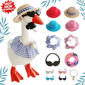 Desk Goose Outfits 7 inches Summer Mini Porch Goose Outfits 4 Sets Desk Goose Clothes for Cute Sily Magnetic Porch Goose Key Holder Decor