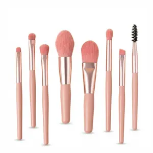 8Pcs Pink Makeup Brush Set with Bag - Soft Synthetic Bristles for Beginners