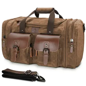 Vintage Canvas Travel Duffle Bag for Men 50L Expandable Overnight Weekender Carry-On Crossbodybag Lightweight Durable Portable Adventure Travel Essentials luggage suitcases  Spacious Expandable Convertible Waterproof Ideal gift quality vintage aesthetic S