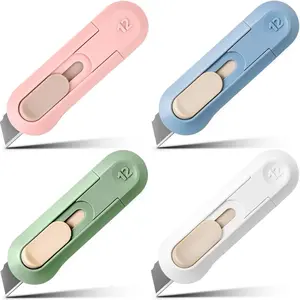Box Cutter,Retractable Box Opener, Package Opener, Easy Slide Retractable Cute envelope opener for opening daily express boxes, envelopes, packages, paper tapes and more (4 Pcs Box Cutter)