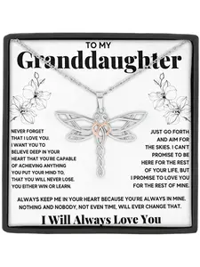 Dragonfly Pendant Necklace, Creative Jewelry Accessory, Perfect Christmas & Birthday Gift for Granddaughter, Includes Gift Box and Card