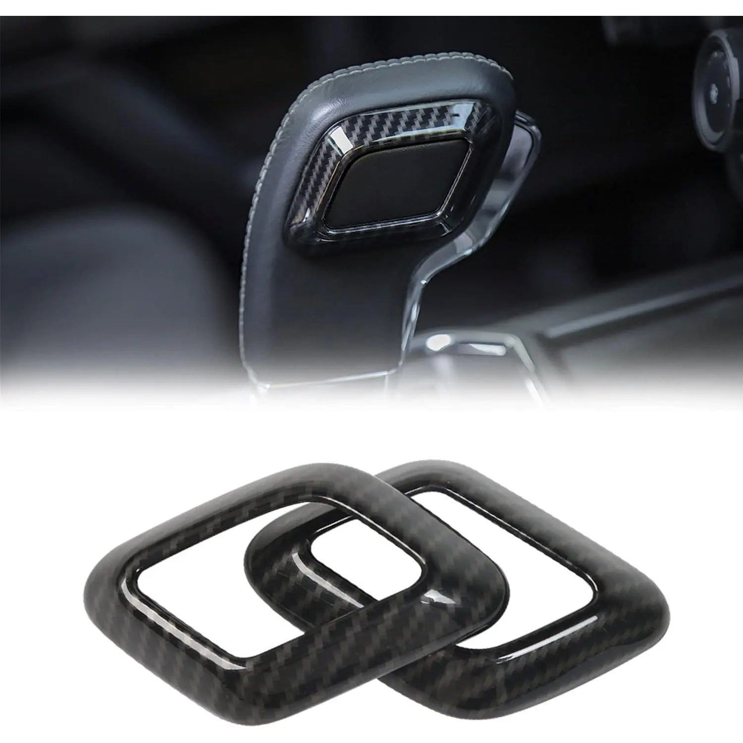 Car Accessories Interior 2-Pcs Carbon Fiber Black Gear Shifter Head Decorative Trim Set - ABS Scratch Guard Double-Sided Stickers for Ford F150 2015-2020 Gear-1