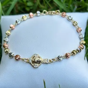 Tri-Color Gold-Plated Bracelet, 7.5in High-Quality Fashion jewelry