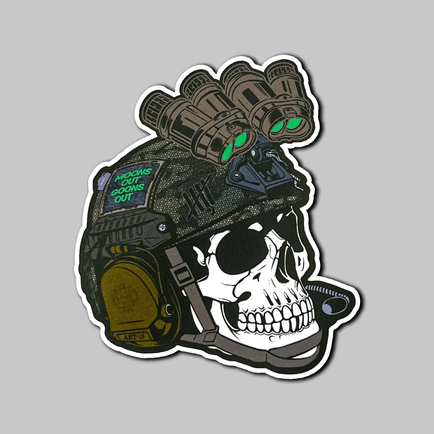 Moons Out Goons Out Skull Sticker, Tactical Military Decal, Camouflage Combat Skull Waterproof Sticker for Car, Truck, Laptop, or Gear