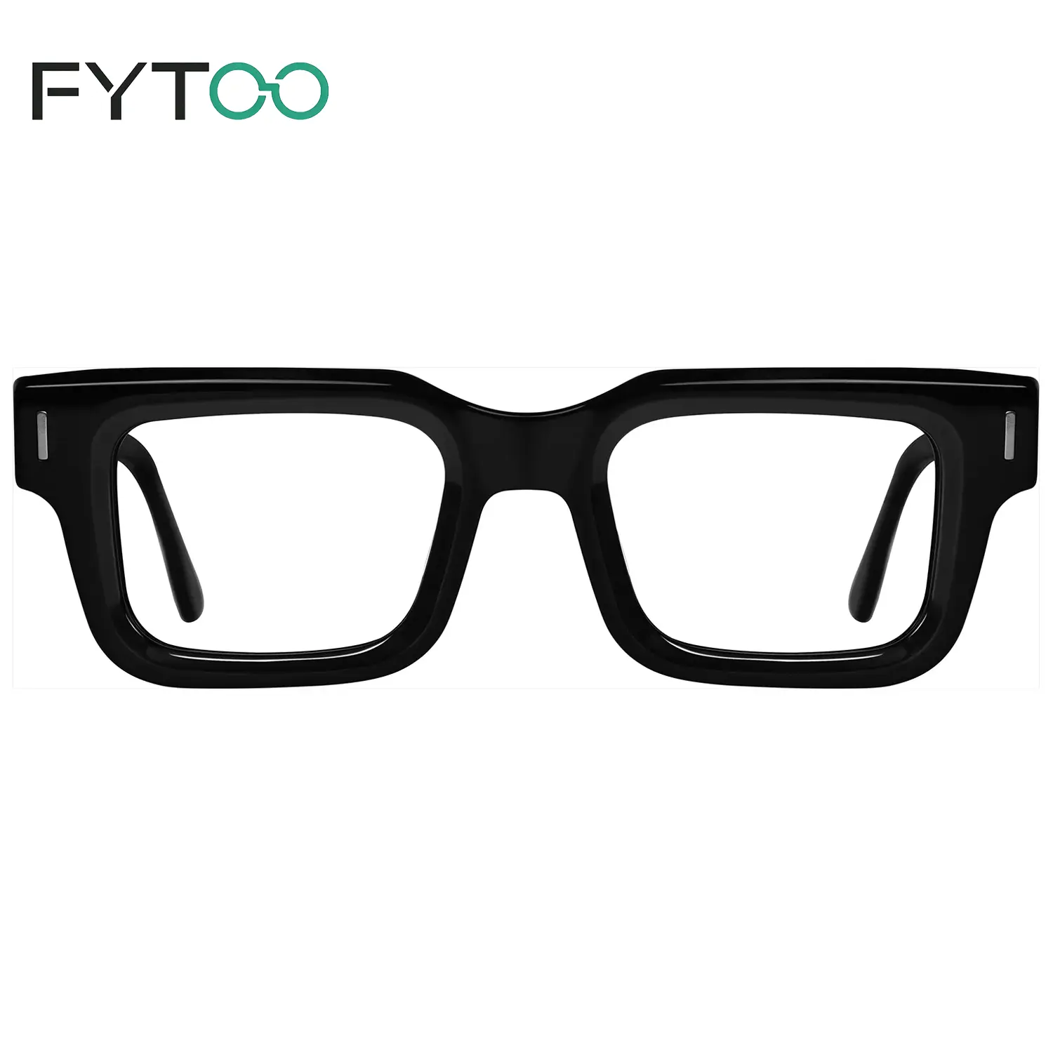 FYTOO Rectangle Acetate Glasses for Men Women, Retro Black Square Eyeglasses, Fashion Clear Lens Frame for Daily Office Wear