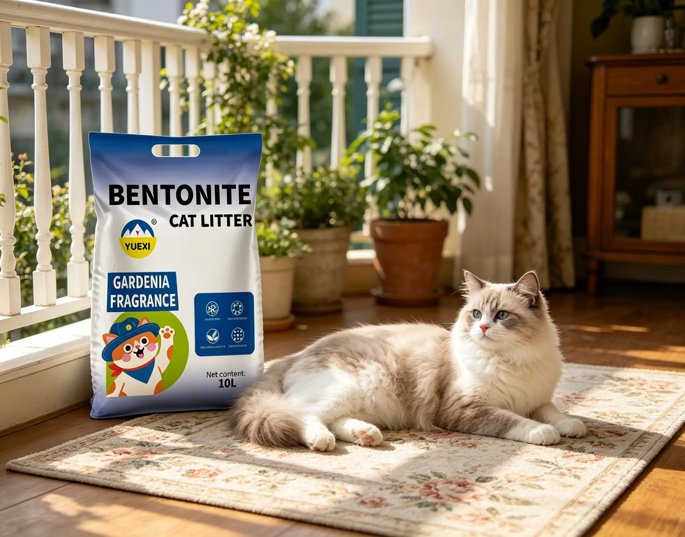 Ultra-Strong Antibacterial Clumping Cat Litter - Natural Bentonite with Gardenia Scent, Clump Fast, Fast Drying, Low Dust, Stain-Free, Odor Control, ISO 9001 Certified, 10L (22lb) for a Healthier Environment