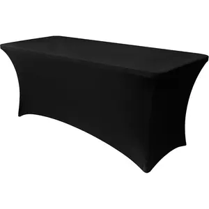 Spandex Table Cover 6ft Fitted Tablecloth Rectangular - Black Rectangle Folding Table Cloth for Birthday Party Wedding Banquet, 72L 30W Inch