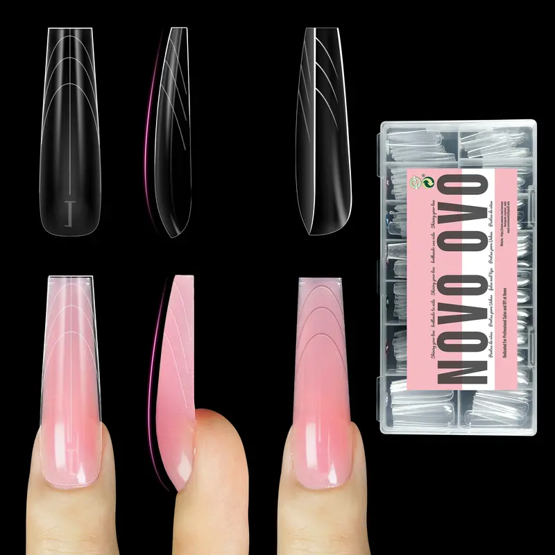 NOVO OVO Tapered Square (Sculpted) Nail Dual Forms for Poly Gel Extension with Guiding Line Inside, XL XXL Acrylic Nails, Reusable Full Cover Molds For Nail Art Design 150 Pcs 15 sizes, Nail Tech, Tapered Square False Nails & Accessories, Acrylic Tips Fa
