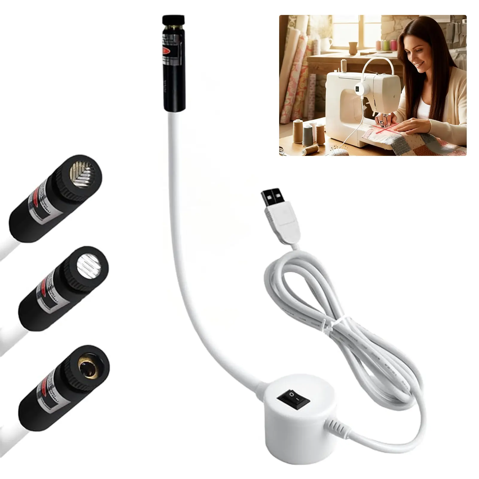 3-in-1 Magnetic Quilting Light for Sewing Machine - Red Laser Guide with Crosshair, Straight Line, Dot - Hands-Free Adjustable Crafting Laser for Straight Stitching, Quilting, Miter Saw