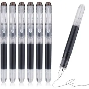 Disposable Fountain Pens, Black Ink Smooth Writing Pens Quick-Drying Liquid ink Fine Nib for School Office  Supplies 6 count