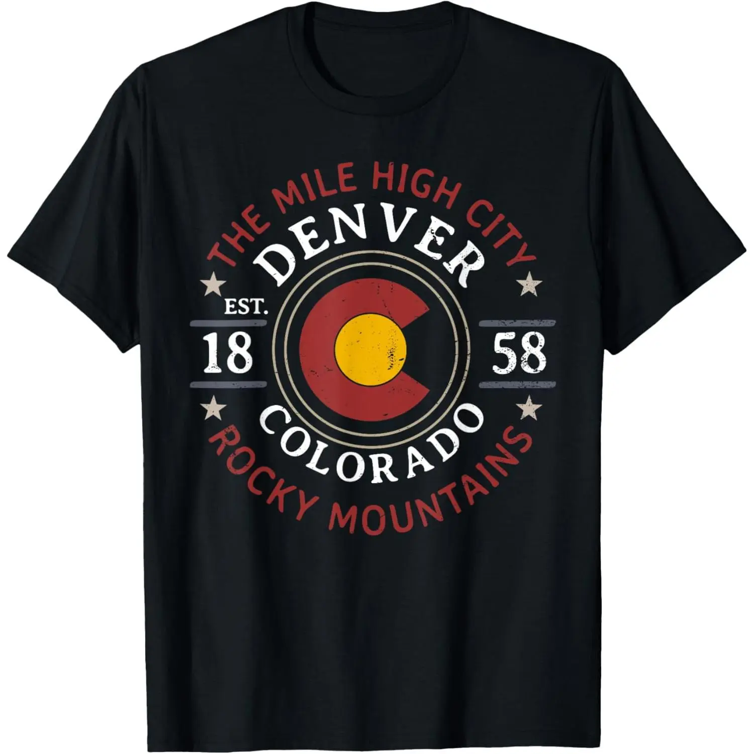 100% Cotton Denver Colorado Rocky Mountains Mile High City Souvenir T-Shirt