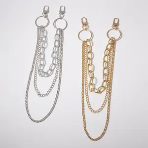 Women's Vintage Long Metal Rock Trousers-Style Hipster Jean Keychain with Tassel Ring Clip, Fashion Clothing Accessory
