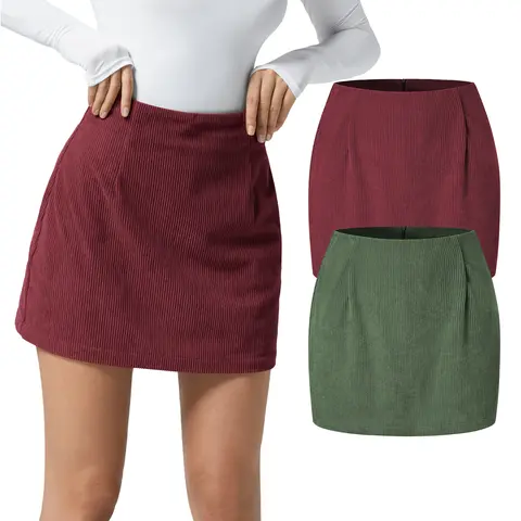 Halara 2-Piece High Waisted Invisible Zipper 2-in-1 Mini A-line Corduroy Casual Skirt