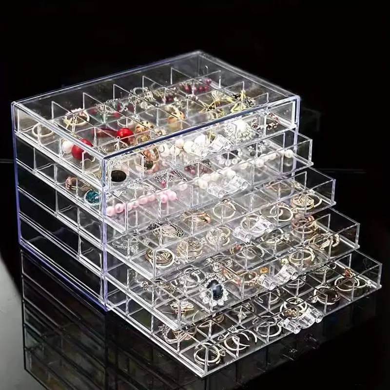 JewelrNo More Lost Earrings! 120 Compartments Jewelry Organizer Box with Clear Acrylic Drawers, Jewelry Storage Box for Stud Earrings, Hoops, Rings, Perfect Vanity Storage for Earrings & Accessories