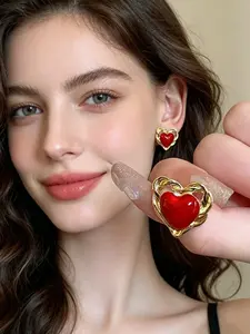 Vintage Twisted Frame Heart Earrings, // Enamel Studs, Perfect for Daily, Party & Office Wear, Elegant Jewelry Gift Idea