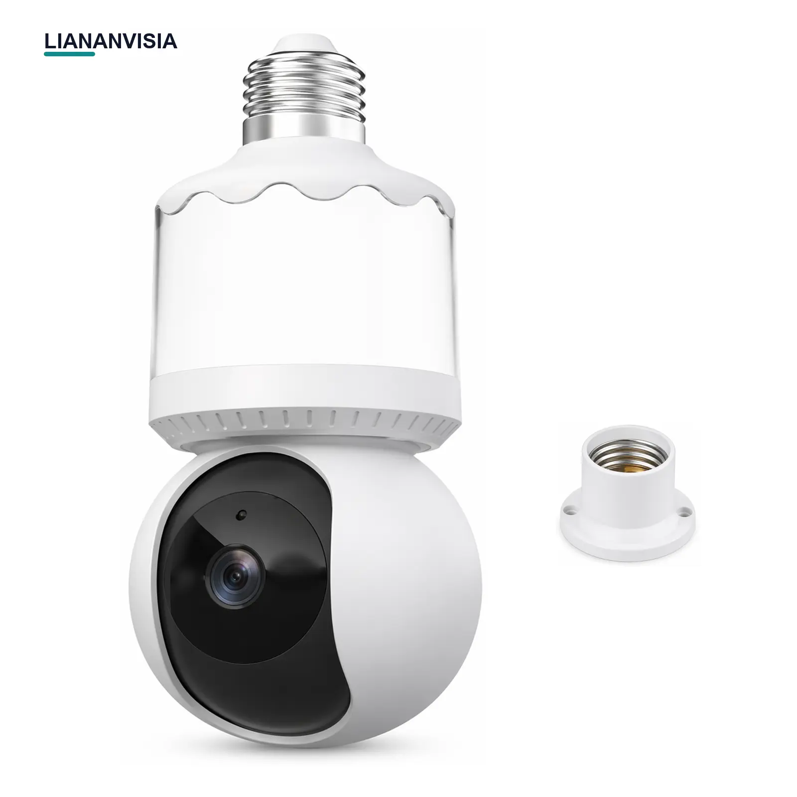 LIANANVISIA 2K E27 Lamp Socket Wi-Fi Security Camera, Wireless Bulb Camera for Safe Home & Security Tech Solutions, 355° Pan-90° Tilt, Motion Detection Alerts, Auto Tracking, 2-Way Audio, Night Vision, Remote Live View, Supports 128GB Micro SD