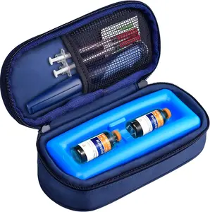 Cruxer Insulin Vial Cooler Travel Case - Nylon Fabric Compact Insulated Diabetic Supplies Bag with Protective Ice Brick, Mesh Pockets, Zip Closure, Small Bottle Storage Protector Kit
