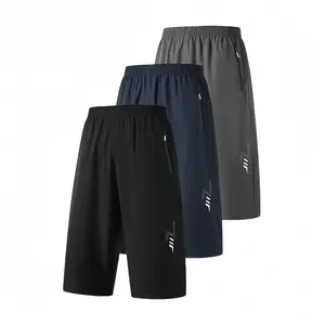 Men’s three-piece quick-dry summer outdoor running outfit featuring 7‑inch inseam shorts, zippered pockets, and a printed design—comfortable and practical shorts suitable for basketball, badminton, and golf. Breathable Solid Color Zipper