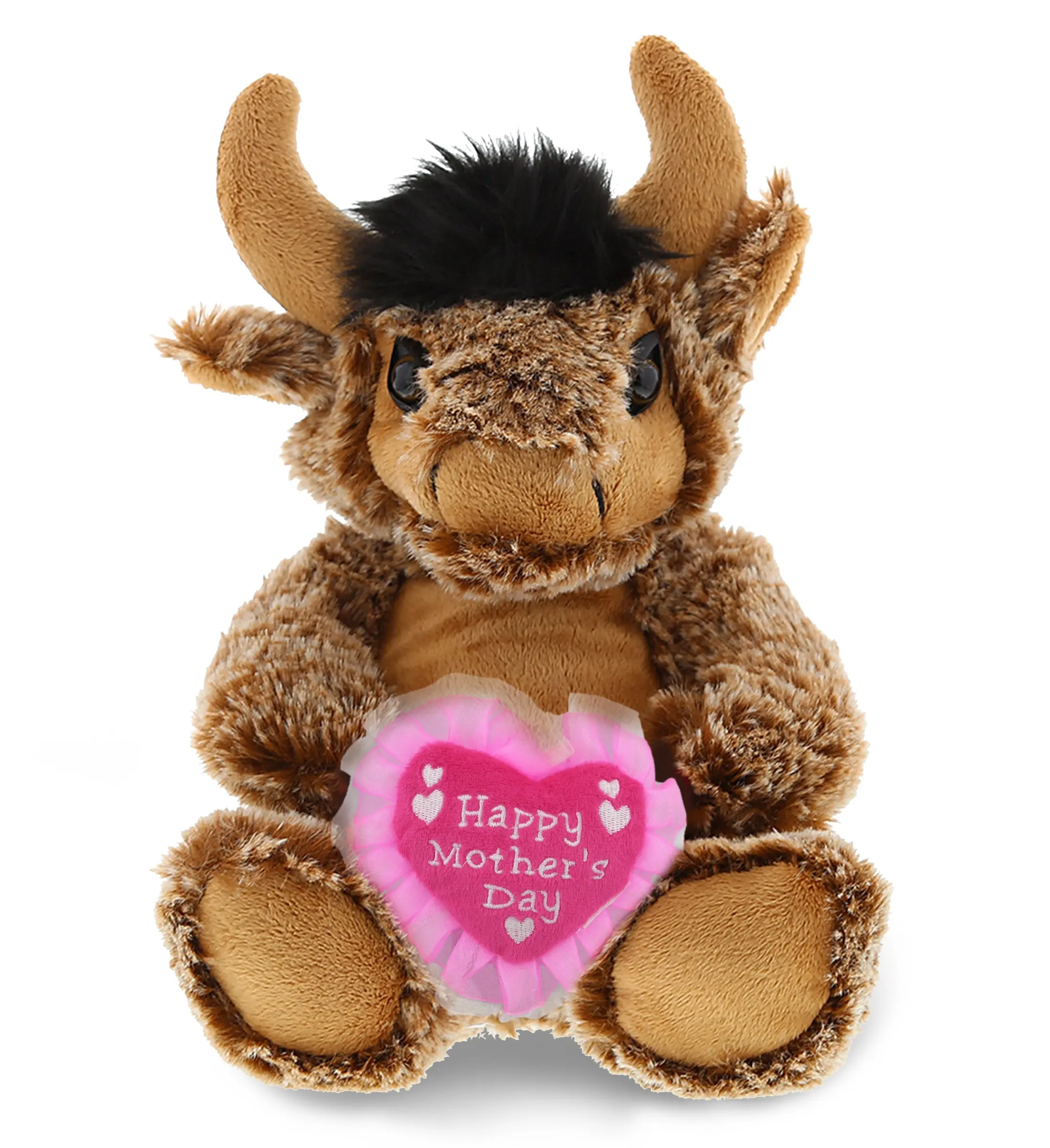 Dollibu Polyester Embroidered Plush Sitting Buffalo Stuffed Toy - Soft, Durable, Fluffy Heart-Themed Mother's Day Gift for Plush Animal Stuffed Toy Lovers, Stuffedtoy, Mothers Day Gift, Soft Huggable, Fluffy Stuffed Toys