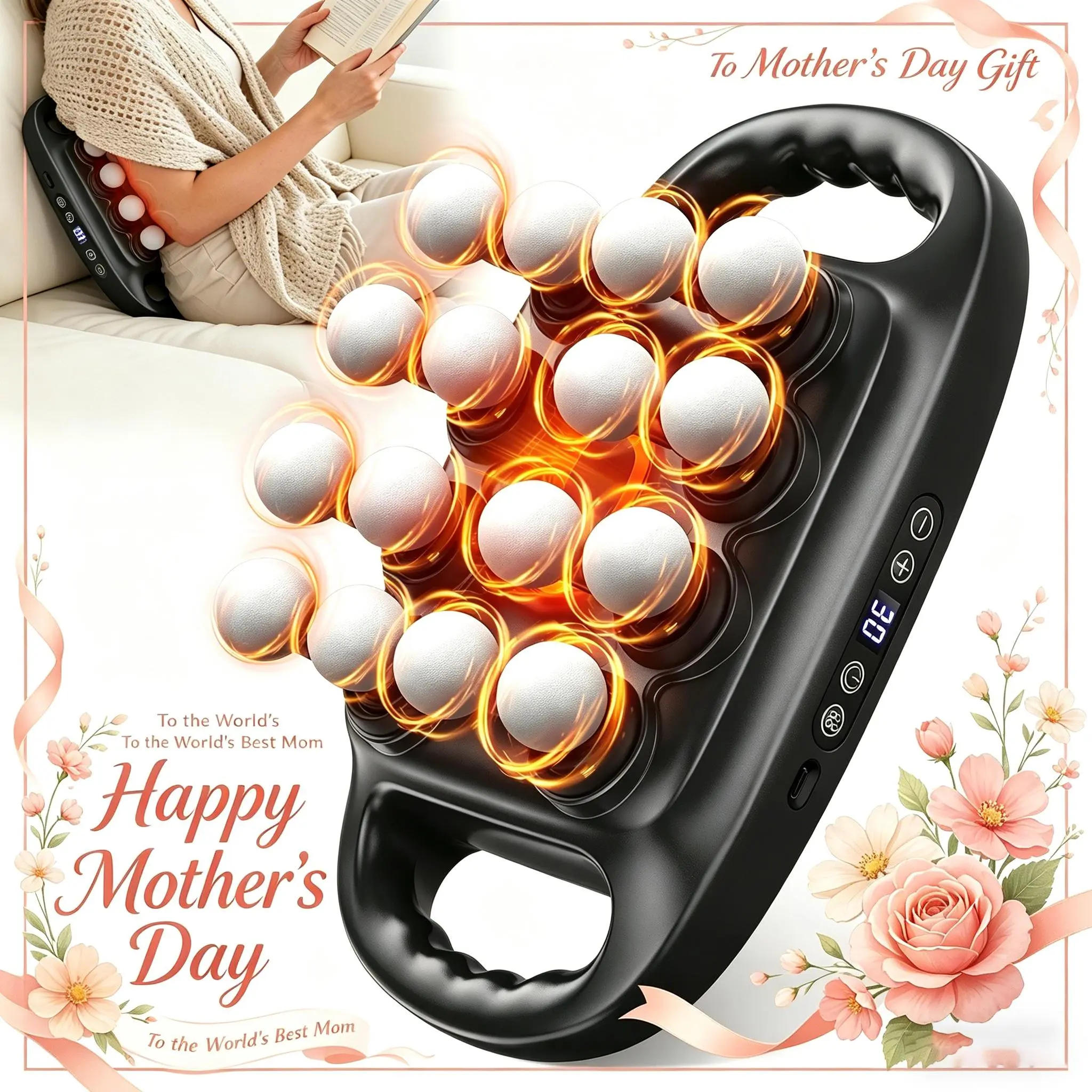 16-Head Deep Tissue Massage Gun, 30 Adjustable Intensity Levels + 3 Professional Massage Modes, Professional Relief for Shoulder, Neck, Back & Leg Muscle Soreness, Unisex, Thoughtful Mother‘s Day Gift