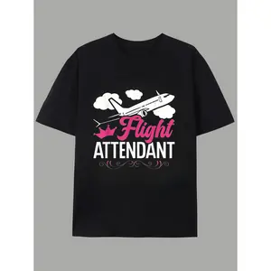 Men's Retro Aviation T-Shirt with Airplane & Crown Design - Flight Attendant Graphic Tee Suitable for Travel Enthusiasts, Gift, Machine Washable Casual Crewneck Shirt for Aviation Lovers (3-13Y)