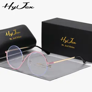 HyJex unisex metal half-frame round frame round decorative glasses flat mirror