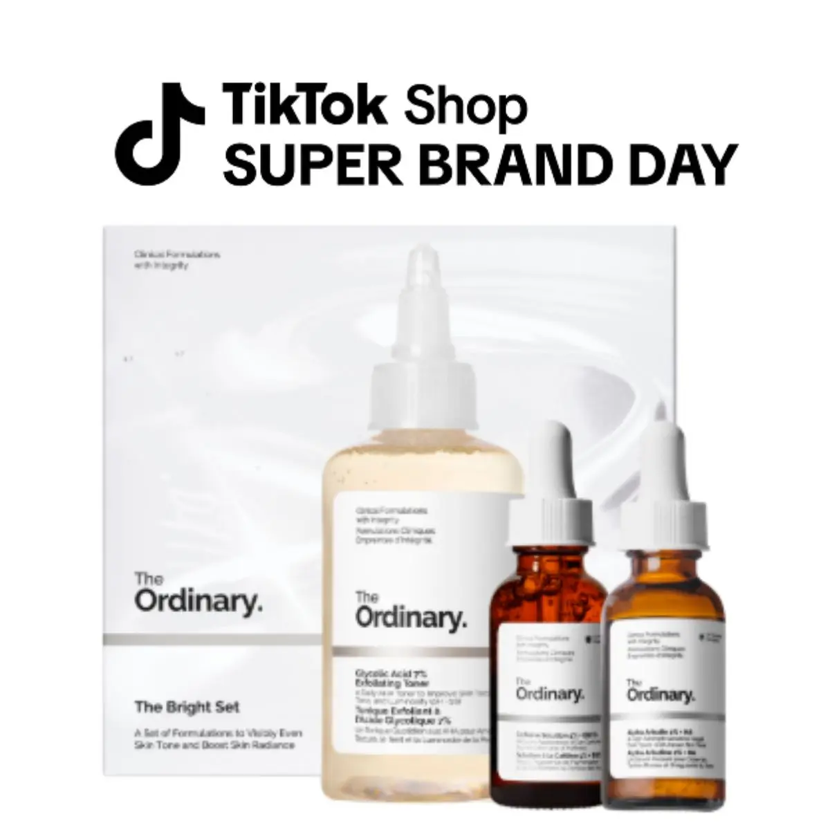 The Ordinary The Bright Set, 3-Step Regimen for Radiant, Even Skin Tone with Glycolic Acid 7% Exfoliating Toner, Alpha Arbutin 2% + HA, and Caffeine Solution 5% + EGCG | Skin Care Set
