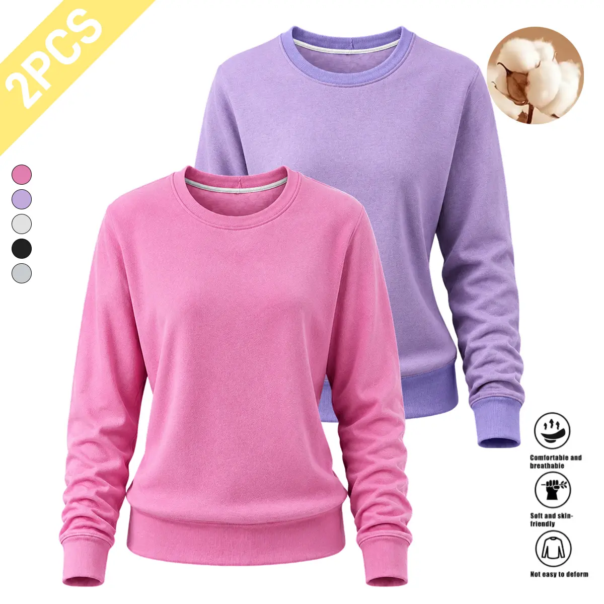 Women’s two-pack hooded pullover sweatshirts, casual lightweight design with pockets, loose long sleeves, drawstring closure; hoodie sweatshirts for spring and autumn, soft and comfortable, suitable for leisure outings and commuting.