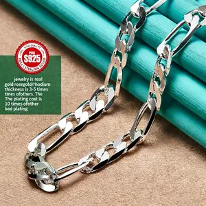 1pc 925 Sterling Silver-plated 8mm Geometric 20in-26in Cuban Chain Necklace For Man Women Party Engagement Wedding Gift Fashion Charm Jewelry father's day gift necklaces men men's accessories Festive Christmas couples gift High-quality souvenir