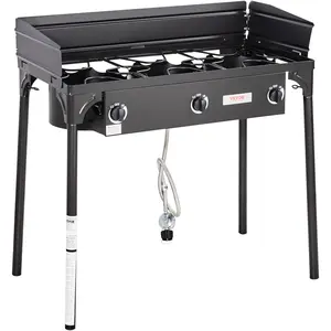Father's Day Gift VEVOR Triple Burner Outdoor Camping Stove, 90,000-BTU Camping Modular Cooking Stove, Heavy Duty Carbon Steel Gas Cooker with Detachable Legs Stand & PSI Regulator, for BBQ Home Camp Patio RV Cooking