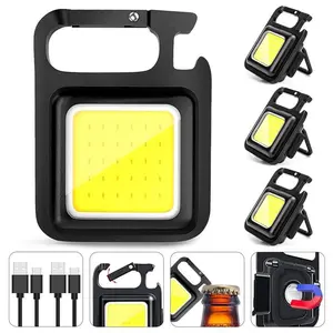 Rechargeable keychain flashlight, 4 piece pack, high-lumen ultra-bright LED working light strip with magnets, clips, bottle opener, suitable for dog walking, car repair, emergencies, camping, EDC