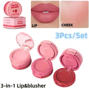 HANDAIYAN 3Pcs Mini Blusher 3-Colors Portable Blusher 3-in-1 Pink Matte Cream Powder, For Outdoor Travel  Daily Makeup Touch-ups & Beginners Practice Compact Contour Daily Handle Cosmetic Flawless