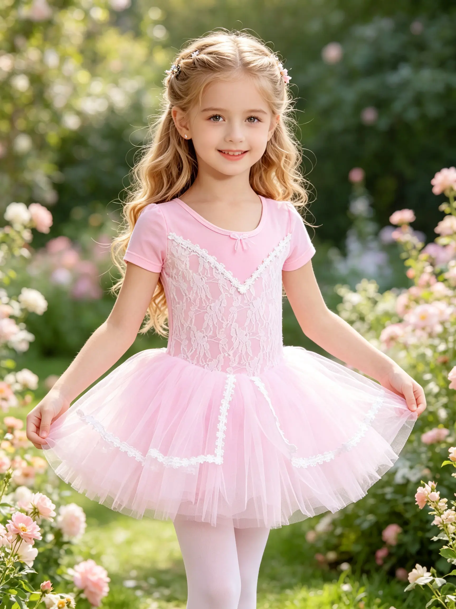 Toddler Girls Short Sleeve Ballet Tutu Dress, V Shape Floral Lace Mesh Bodice White Lace Trim Tulle Skirt Kids Dance Leotard Outfit for Ballet Class Birthday Party Photoshoot