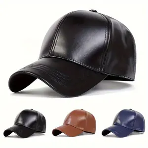 Unisex PU Leather Solid Color Baseball Cap Outdoor Sport Adjustable Sunscreen Leisure Hat Spring Autumn Travel Tourism Beach Vacation