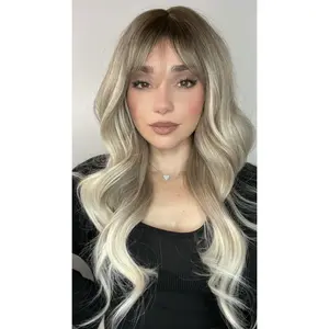EllaRae | Wren Style Wig | Silver Blonde Ombre Wavy Mid-length With Bangs