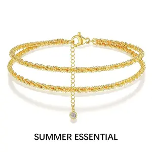 B Dainty Layered Anklet for Women Adjustable Double Chain Anklet Gold Silver Minimalist Waterproof Tarnish Resistant Hypoallergenic Beach Summer Jewelry Foot Chain Graduation Gift for Her