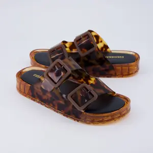 Cushionaire Pool Jelly Slide Sandals for Women - Waterproof Double Buckle Adjustable Slip-On Womens Jelly Sandals For Beach, Shower, Summer Casual Wear Soft Slippers Platform
