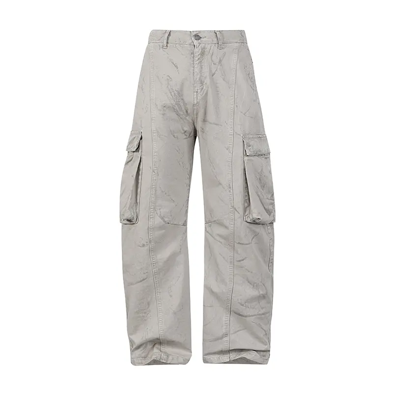 FAIABLE Unisex Vintage Washed Cargo Pants Baggy Wide Leg Work Pants Cotton Streetwear Y2K Multi Pocket Casual Trousers for Men Women