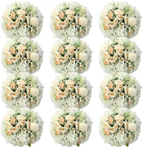 12 Bundles Peonies Artificial Flowers Faux Roses Silk Flowers Hydrangea Artificial Bouquet for Wedding Table Centerpiece Floral Vase Home Office Bridal (White)