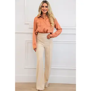 Corporate Girly Satin Utility Blouse: Rust