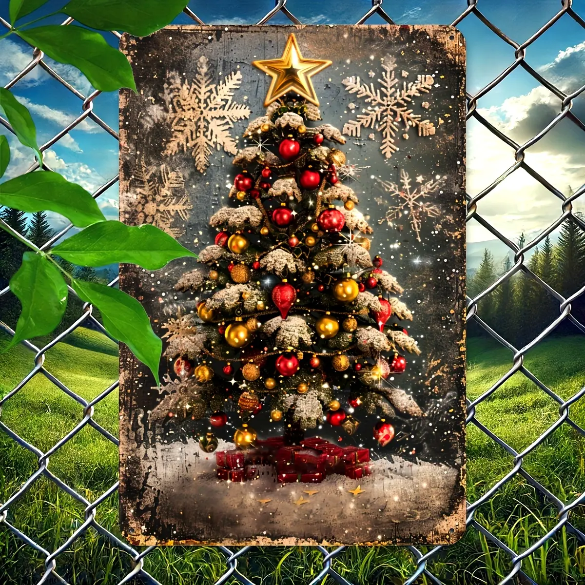 8x12 Inch Rust-Proof Iron Vintage Christmas Tree Metal Tin Sign for Home, Office, Cafe & Garage Decor