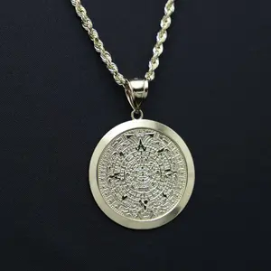 Aztec Calendar Pendant - 14k Gold