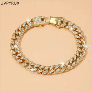 UVPYRUX Cuban Link Bracelet Iced Out Miami Gold Plated Hip Hop Prong Diamond Bracelet with Giftbox Cuban Link Anklets for Men Women